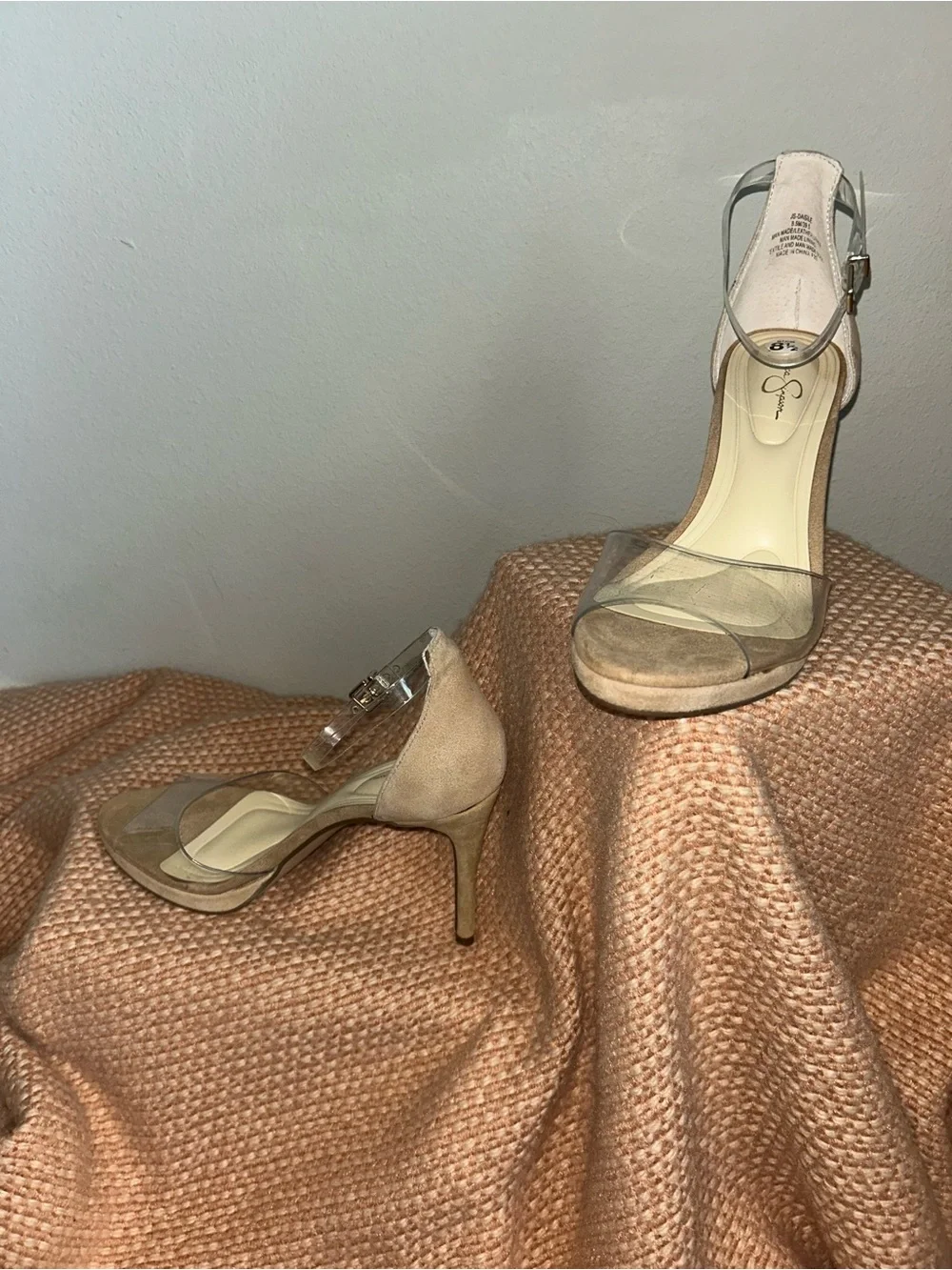 NEW Jessica Simpson Daisile Pump Nude Clear-Strap Stiletto Sandals Sz 8.5